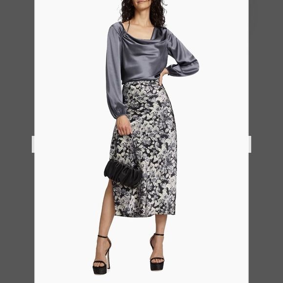 Cinq à Sept Jordy Cowlneck Silk Top in Slate Size XS - Picture 3 of 12